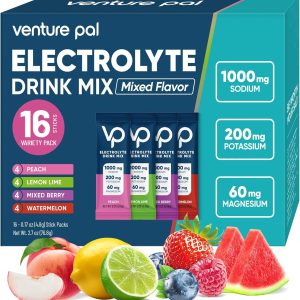 Venture Pal High Sodium Sugar-Free Electrolyte Powder Packets - Hydration Packets with Sodium, Potassium & Magnesium | Zero Calories | Vegan, Keto, and Paleo Friendly | 16 Sticks